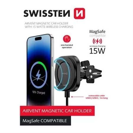 Swissten Swissten Magstick Car Holder With Wireless Charger