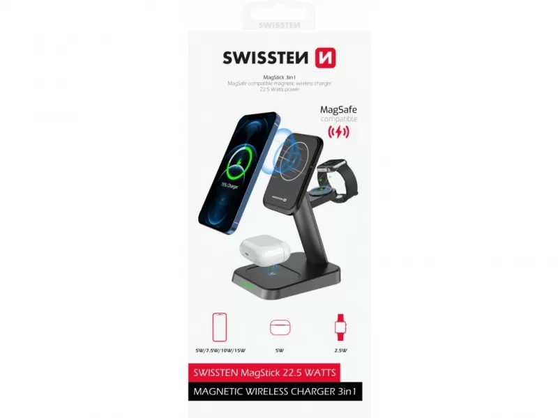 Swissten Swissten Wireless charger MagStick 3in1 22,5W (Mag