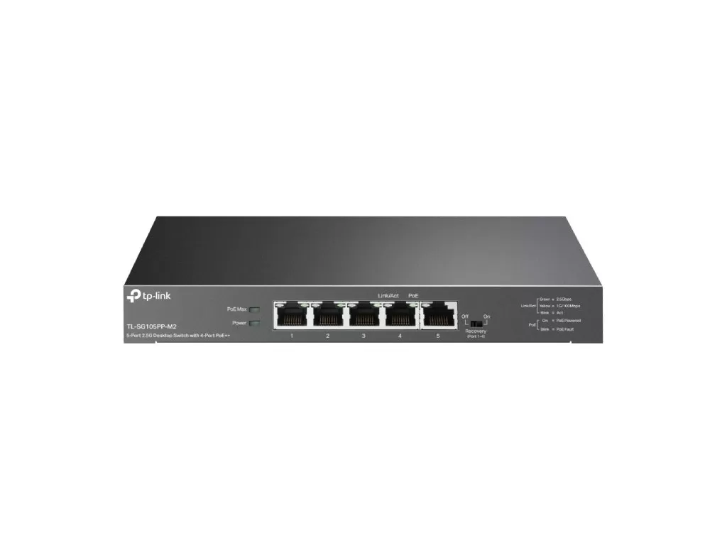 TP-LINK TL-SG105PP-M2 5-Port 2.5G Desktop Switch with 4-Port PoE++, Supports PoE Power up to 123 W