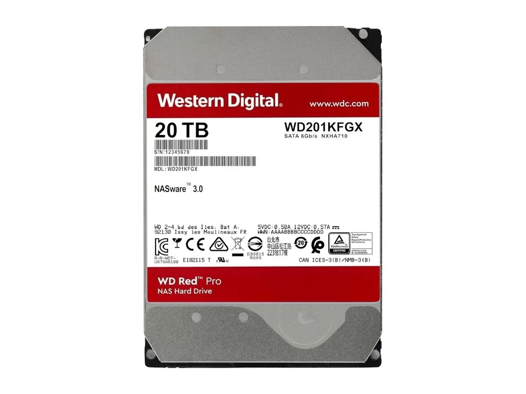 WD RED PRO NAS HDD 20TB, 3.5