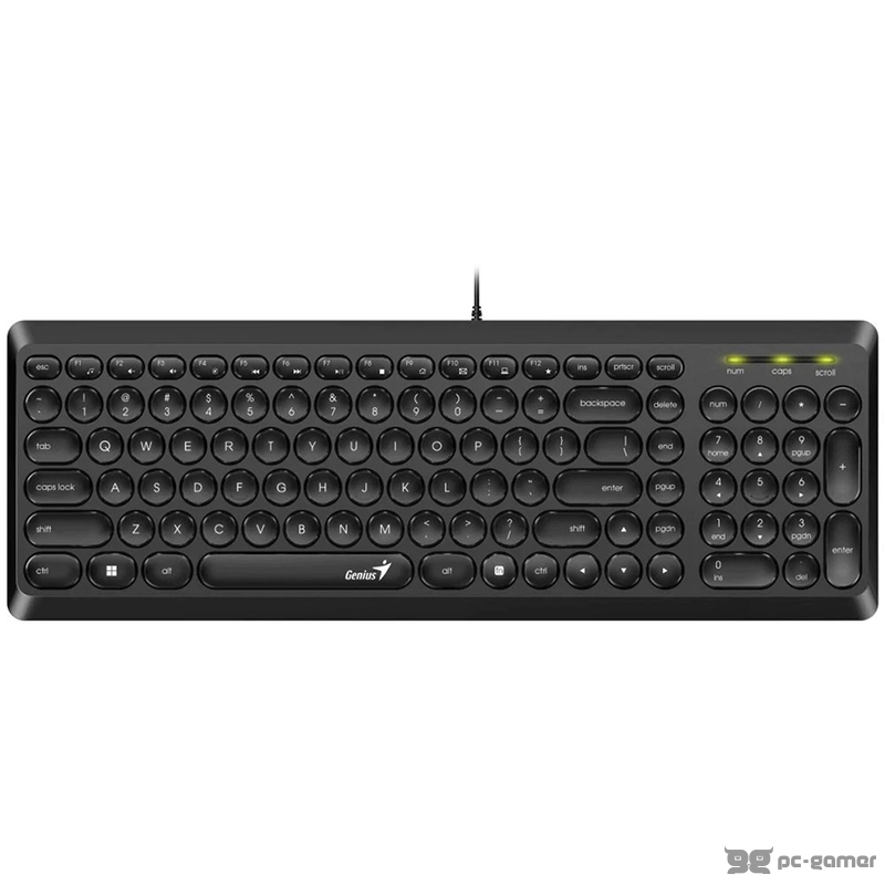 GENIUS SlimStar Q200 Keyboard, Multimedia, YU layout, Slim Round Key, 1.5m, Black