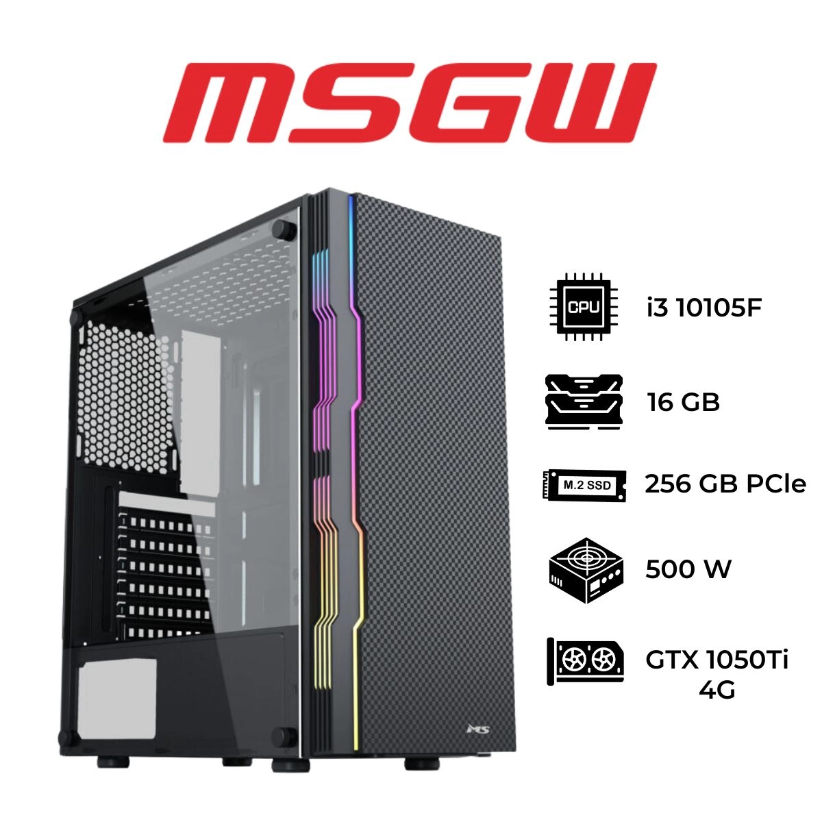 MSGW Gamer i3-10105f 16G 256G M.2 1050Ti