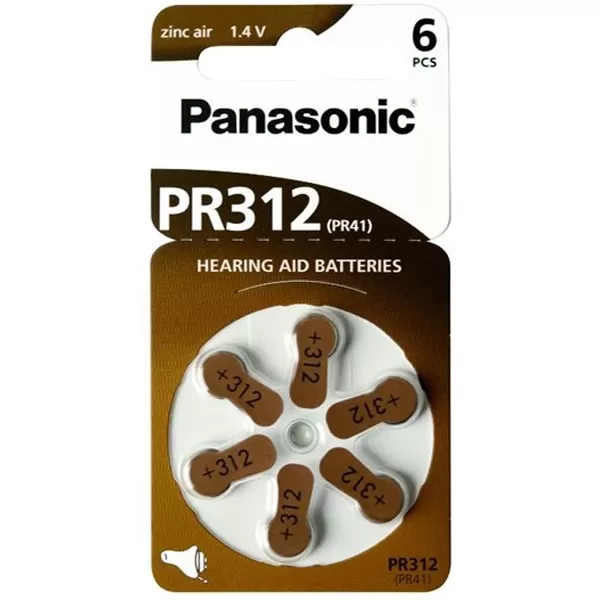 PANASONIC baterije PR312L/6LB, Zinc Air