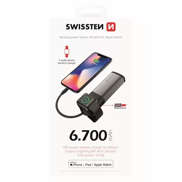 Swissten Power Bank 2in1 Apple watch MFI 6700mAh Li-Pol