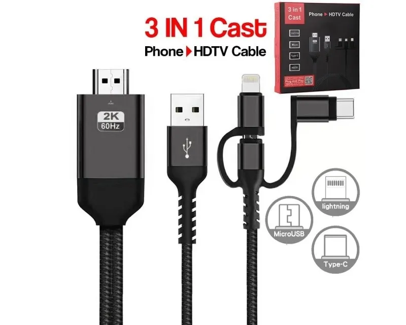 FAST ASIA Kabl HDMI 2K na (Micro+Tip C+Iphone) povezuje TV+m