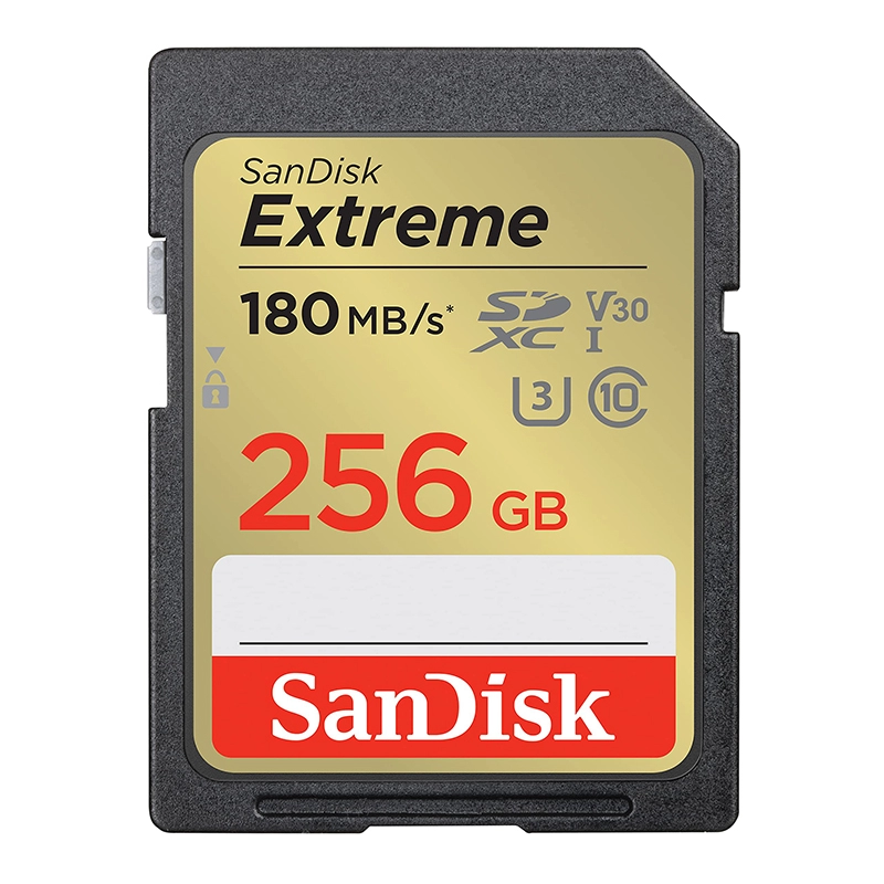 SanDisk Extreme 256GB SDXC Memory Card, up to 180MB/s & 130MB/s Read/Write, UHS-I, Class 10, U3, V30