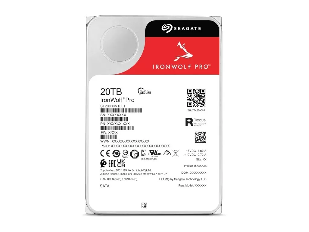 SEAGATE IronWolf PRO NAS HDD 20TB, ST20000NT001, 256MB cache, SATA 6Gb/s, 7200 rpm, 24/7