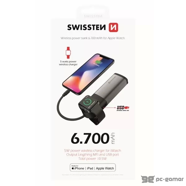 Swissten Power Bank 2in1 Apple watch MFI 6700mAh Li-Pol