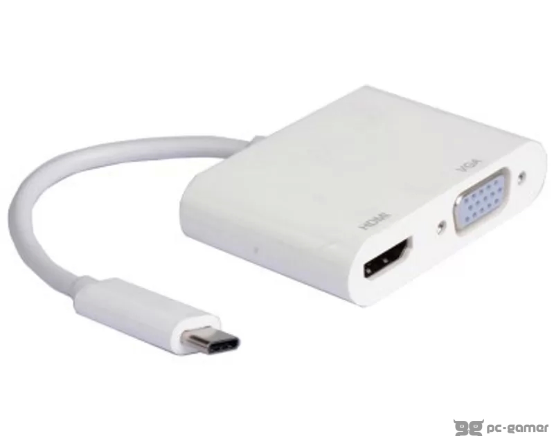 E-GREEN Adapter USB 3.1 tip C (M) - HDMI + VGA (F) beli