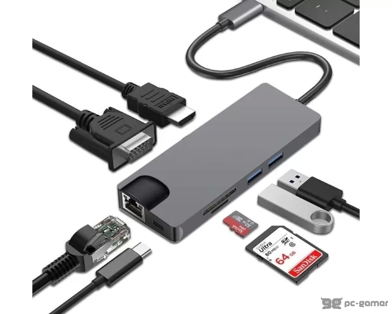 E-GREEN Adapter USB 3.1 Tip C (M) - HDMI+VGA+2X 3.0 USB + 